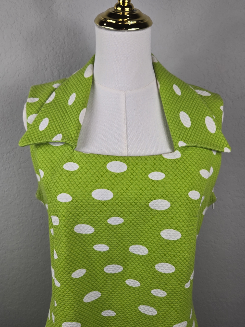 Sleeveless Lime Polka Dot Midi Dress - Picture 3 of 16